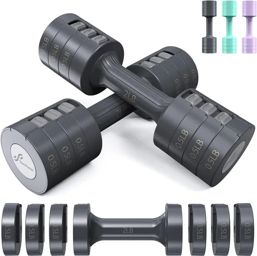 Miniatura 10 de Sportneer Juego de mancuernas ajustables para mano: juego de 2 mancuernas de 5 libras cada una de 2 libras, 3 libras, 4 libras, 5 libras, pesas