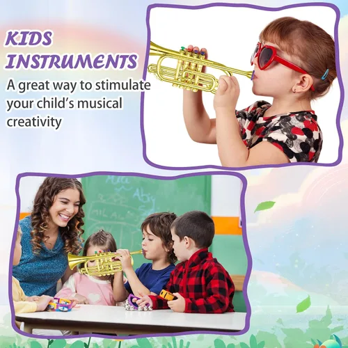 Miniatura 6 de Treela Juego de 3 instrumentos musicales, saxofón, trompeta y cuerno para principiantes, 3 instrumentos musicales de viento y latón, combo