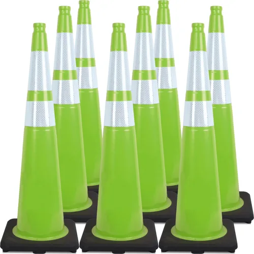 Miniatura 36 de Conos de Tráfico de PVC Naranja/Verde Fluorescente, Cono de Estacionamiento con Base Negra Pesada Estructuralmente Estable Resistente a