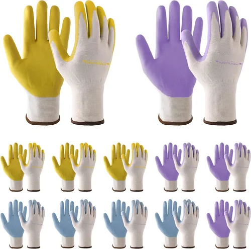 HANDLANDY HLDD Gardening Gloves for Women, Womens Work Gloves with Foam Nitrile Coating, 6&3 Pairs Garden Glove DIY (12 pairs)
