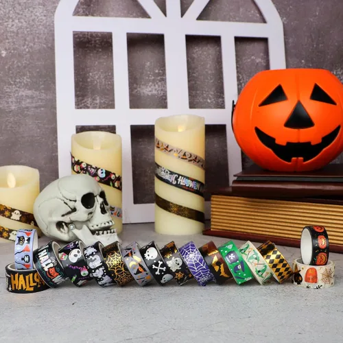 Miniatura 2 de 16 rollos de cinta adhesiva Washi de Halloween, cinta adhesiva de papel de aluminio, cinta decorativa para álbumes de recortes, diario