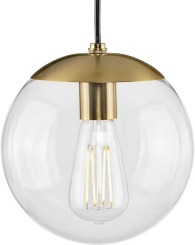 Progress Lighting Atwell Collection - Lámpara colgante colgante moderna con forma de globo de cristal transparente de bronce cepillado, color