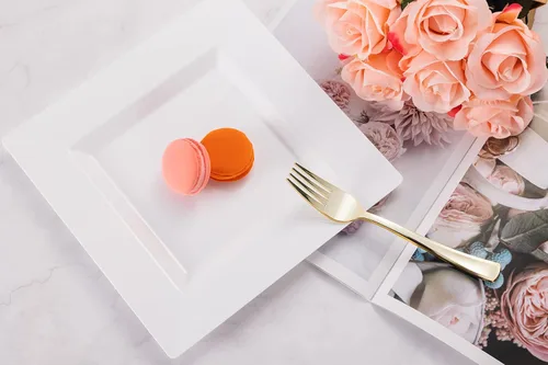 Miniatura 6 de BloominGoods 100 platos cuadrados desechables de plástico blanco, paquete de 100 platos cuadrados de plástico de 6.5 y 10 pulgadas de alta calidad