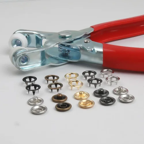 Miniatura 4 de GTAAOY 100 juegos de botones de presión de metal de 0.374 in perfectos para ropa, sombreros y costura, 5 colores de broches huecos con alicates