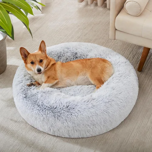 Miniatura 88 de WESTERN HOME WH Cama calmante para perros y gatos, dona acogedora anti-ansiedad, cama redonda cálida y acogedora de piel sintética, suave y azul