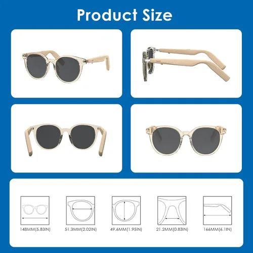 Miniatura 6 de GetD Lentes de sol inteligentes, lentes polarizados redondos Bluetooth para mujeres y hombres con altavoz, gafas de música, traductor AI, duración