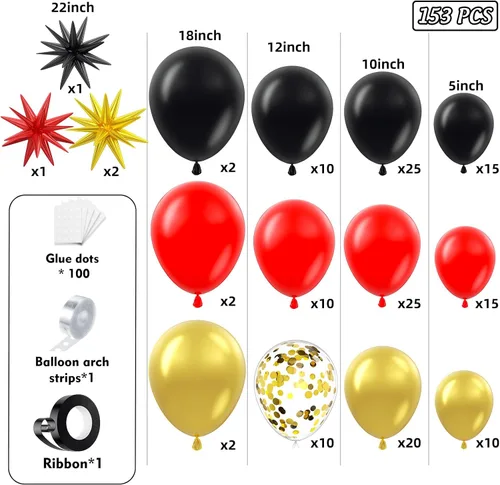 Miniatura 2 de Kit de arco de guirnalda de globos rojos y dorados de 153 unidades con estrellas - 22/18/12/10/5 pulgadas, globos de látex de diferentes tamaños