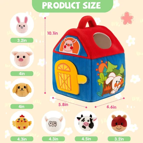 Miniatura 8 de SAIMAND Juguetes para bebés de 6 a 12 meses, granero con animales de granja de peluche, juguete Montessori para bebés, juguetes sensoriales