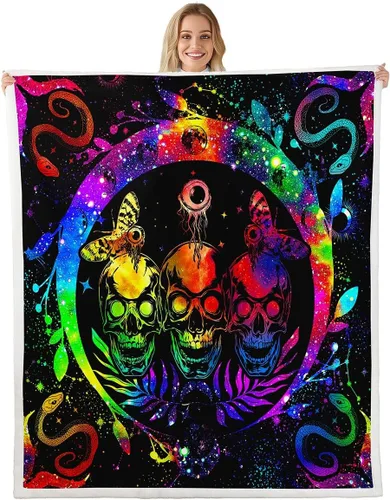 Miniatura 18 de Erosebridal Manta de árbol de la vida, sol y luna para sofá cama, manta de forro polar gótico de polilla trippy, manta de sherpa cósmica