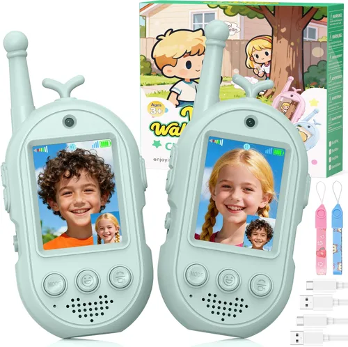 Miniatura 8 de Walkie Talkies de video para niños, paquete de 2, Walkies talkies para niños con cambiador de voz y efecto adhesivo, juguetes recargables de largo