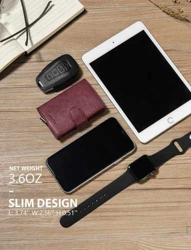 Miniatura 4 de LUNGEAR Tarjetero de cuero para tarjetas de crédito automático, billetera minimalista delgada con bloqueo RFID para hombre y mujer