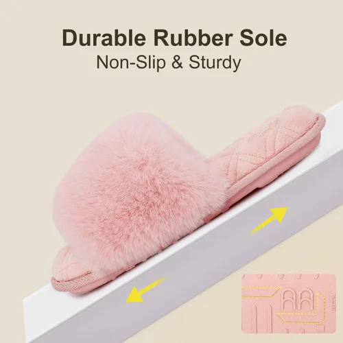 Miniatura 6 de LongBay Pantuflas de espuma viscoelástica de piel sintética para mujer, cómodas y planas, con puntera abierta, cómodas sandalias de casa