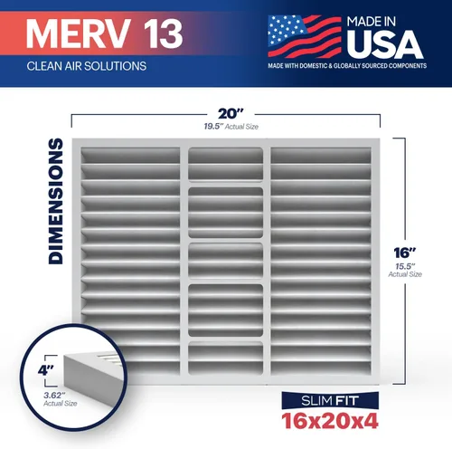 Miniatura 2 de BNX TruFilter 16x20x4 (15.5'' x 19.5'' x 3.63'' Ajuste Delgado) Filtro de Aire MERV 13 (Paquete de 2) - FABRICADO EN EE.UU. - Filtros de Aire