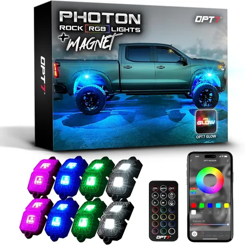 Miniatura 10 de OPT7 Photon RGB LED luces magnéticas con aplicación Bluetooth y control remoto, marco de aluminio de 4 vainas, kit de bajo brillo de gran angular