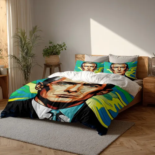 Batmerry American Election Man Twin Size 100% Cotton Duvet Cover Sets, Yellow Hair Suit Green Background Bedding Set with Zipper Closure Corner