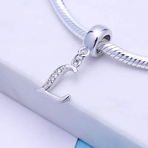 Miniatura 52 de ABUN Abalorio de plata de ley 925 con letra A a la Z, espaciador de inicial, con circonita cúbica transparete colgante, auténtica, para pulseras