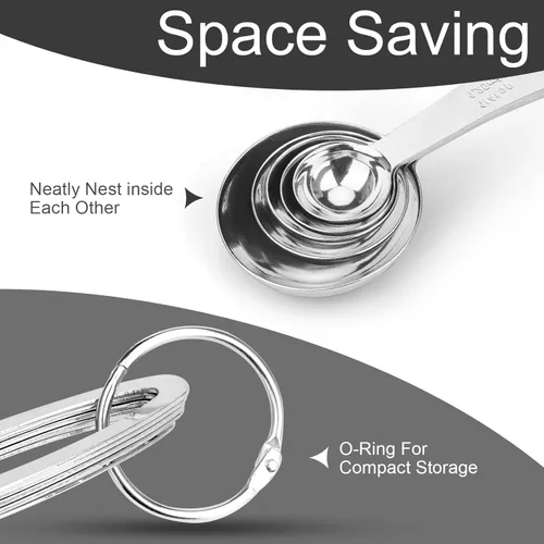 Miniatura 3 de Juego de 5 cucharas medidoras, tazas medidoras de acero inoxidable resistentes para cocinar y hornear, cucharadas y cucharaditas para ingredientes