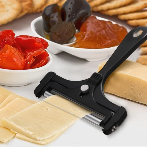 Miniatura 7 de Boao Paquete de 2 rebanadoras de queso de alambre de acero inoxidable, cortador de queso de mano, ángulo ajustable, herramienta de cocina de Negro