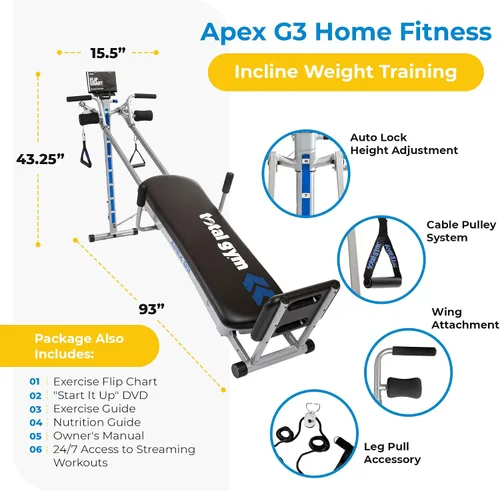 Miniatura 3 de TOTAL GYM APEX G3, Máquina de Ejercicio para Entrenamiento de Peso Corporal en Inclinación de Marco Delgado, con 8 Niveles de Resistencia, Soporte