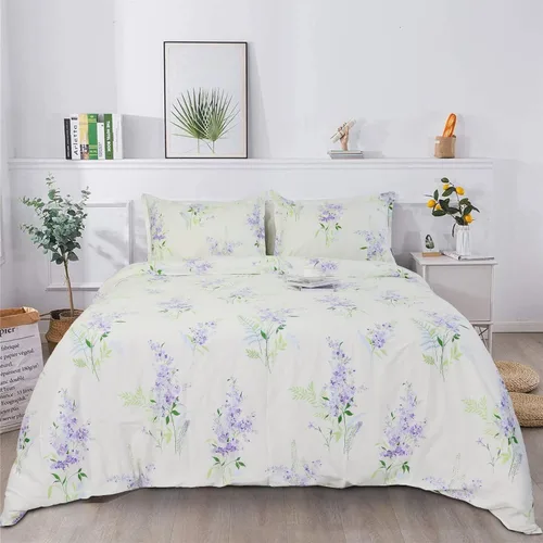 Miniatura 29 de Helthep - Juego de funda de edredón floral, tamaño Queen, 100% algodón, con patrón de flores rosas, funda de edredón vintage con hojas verdes