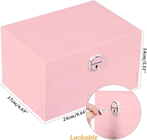 Miniatura 108 de Joyero de pendientes para mujeres y niñas, organizador de aretes de 5 capas, caja organizadora de joyas blanca con candado, collares y aretes