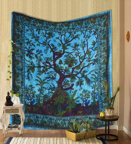 Miniatura 7 de The Art Box - Tapiz para colgar en la pared Árbol de la Vida Blanco – 85x90 Pulgadas, de algodón indio, gran diseño de planta inspirada