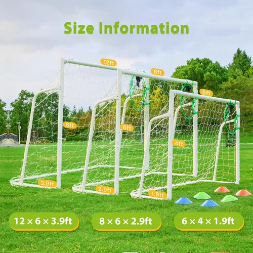 Miniatura 2 de Portería de fútbol de 12 × 6, 8 x 6 y 6 x 4 pies para patio trasero, portería de fútbol de acero de 2 pulgadas de diámetro para niños y adultos