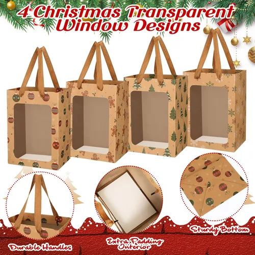 Miniatura 4 de Cholemy 16 bolsas de regalo de Navidad de verano con ventana transparente y asas, bolsas de papel kraft de regalo de Navidad de 10 x 7 x 5.12