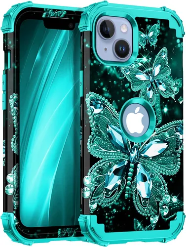 Miniatura 24 de Miqala Funda compatible con iPhone 14 Plus, que brilla en la oscuridad, tres capas, resistente, a prueba de golpes, de plástico duro, funda Amaranto