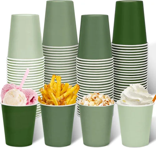 AnyDesign 100 tazas de papel verde salvia de 9 onzas desechables de primavera taza de café de color degradado para bebidas frías y calientes, boda,