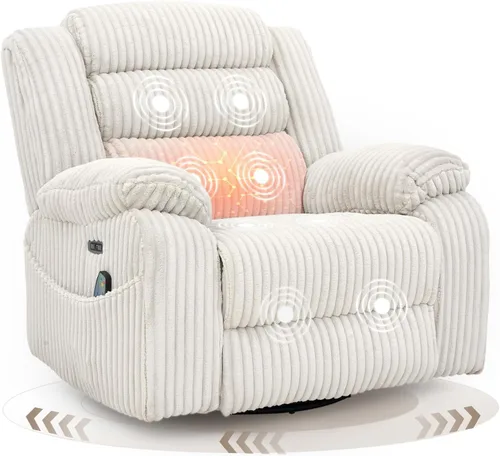 Miniatura 9 de SINCRUMI Silla Mecedora Reclinable con Respaldo y Masaje para Adultos con Calentamiento, Puerto de Carga USB y Tipo-C, Posición Infinita, Sillas