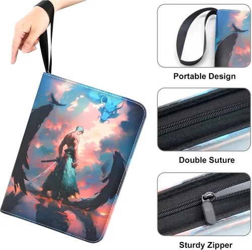 Miniatura 3 de Carpeta de Tarjetas Zoro de 400 Bolsillos para Tarjetas Zoro de One Piece, Libro de Almacenamiento de Tarjetas Portátil e Impermeable con Fundas OP
