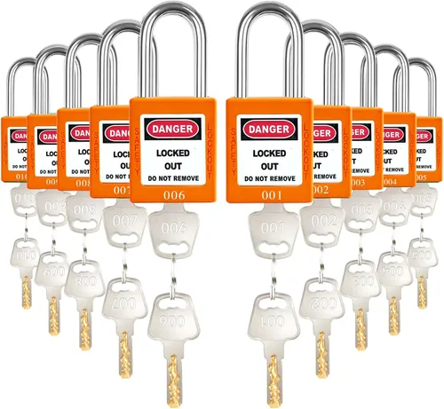 Miniatura 9 de Juego de 5 cerraduras de bloqueo con llave negra, 2 llaves por cerradura, candados de seguridad compatibles con OSHA para kit de etiqueta de bloqueo