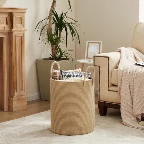 Miniatura 7 de YOUDENOVA Cesta de algodón para la ropa sucia, 58L - Cesta de almacenamiento plegable tejida - marrón yute Yute Marrón