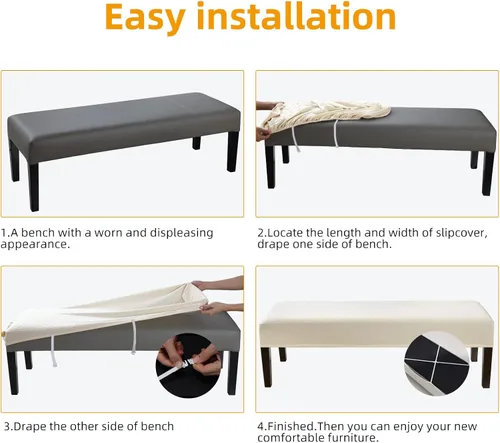 Miniatura 5 de Fuloon - Funda elástica de jacquard para banco de comedor, antipolvo, desmontable, funda para banco lavable, protector de cojín de asiento para Beige