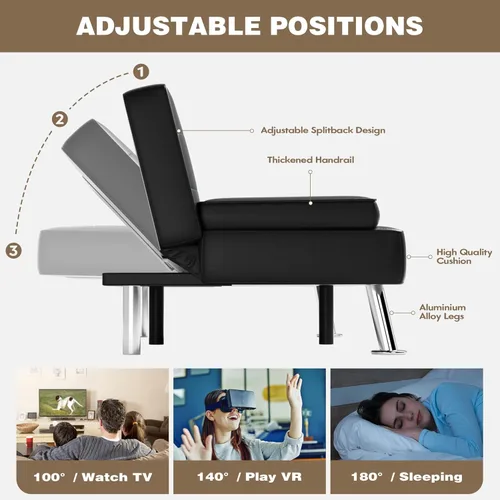 Miniatura 5 de Homall Sofá Cama Futón, Sofá Futón de Cuero con Reposabrazos Removibles, Sofá Cama Reclinable para Dormir Ajustable con Portavasos Dobles para Sala