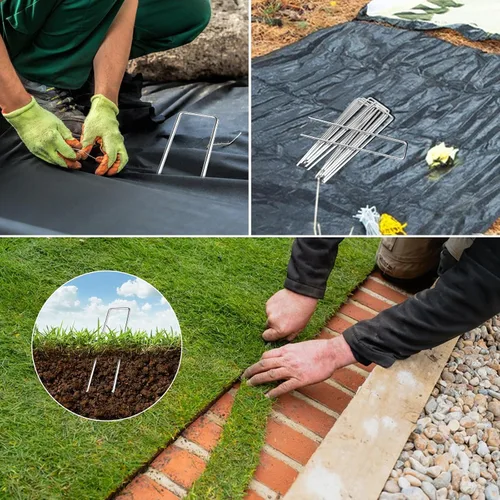 Miniatura 6 de Paquete de 20 grapas galvanizadas para paisaje, estacas de jardín en forma de U de 6 pulgadas, estacas de metal para tienda, estacas de tierra