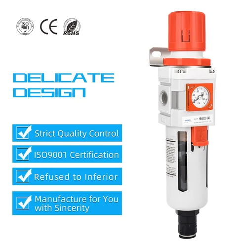 Miniatura 6 de NANPU 1/2 "NPT Embedded Gauge Compressed Air Filter/Regulador Piggyback Combo, Drenaje Automático, Elemento de Latón de 5 Micrones, Cuenco