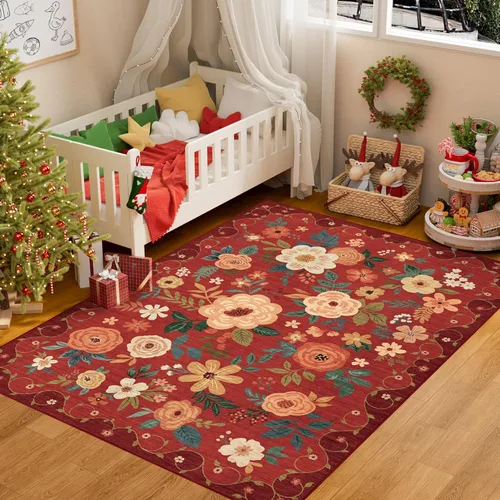 Miniatura 98 de DUKINO Alfombra de área de 6 x 9 pies, alfombra floral para sala de estar, ligera, antideslizante, lavable, alfombra de interior de pelo bajo