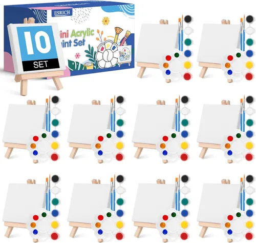 Miniatura 10 de ESRICH - Juego de 20 piezas de mini lienzo para pintar, juego de pintura acrílica en miniatura, regalos para el día de San Valentín, lienzo estirado