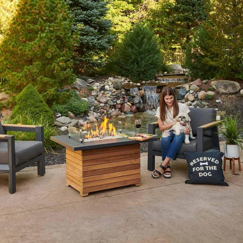 Miniatura 6 de Outdoor GreatRoom Co - Mesa para hoguera de propano – Darien – Pozos de gas para patio exterior – Mesa rectangular de hormigón Everblend de 44