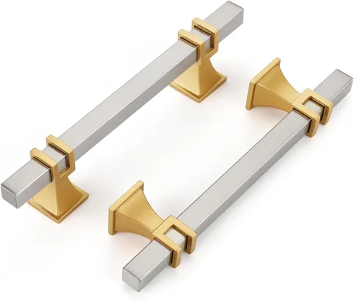 Miniatura 10 de Haliwu Paquete de 5 tiradores de gabinete con barra en T negra y dorada de 3 pulgadas, tiradores de puerta para armarios de cocina, manijas de zinc
