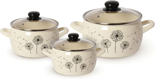 Miniatura 9 de Juego de cazuela esmaltada con tapas de vidrio - 3 piezas 2.2 L / 3 L / 5.3 L (Blackberry)