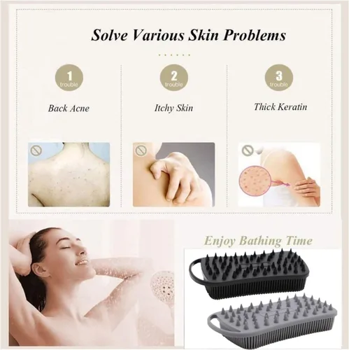 Miniatura 5 de Paquete de 2 exfoliantes corporales de silicona de doble cara para exfoliación, ducha y masaje del cuero cabelludo, cepillo 2 en 1 para baño