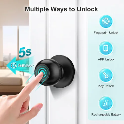 Miniatura 3 de JO.KO Pomo de puerta con cerradura y llave, cerradura de bola redonda mate negra para puerta interior/exterior para dormitorio o baño/manija