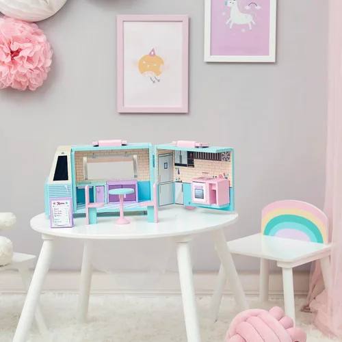 Miniatura 3 de Olivia's Little World Casa de muñecas de camión de comida de madera + accesorios para muñecas de 3.5", multicolor