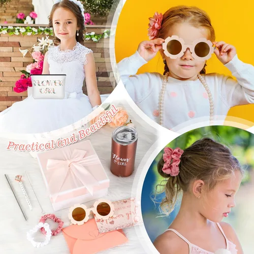 Miniatura 5 de Sieral Juego de 9 regalos de propuesta para niña de las flores, vaso personalizado con pajita, caja de regalo para novia, bolsa de lona, lentes