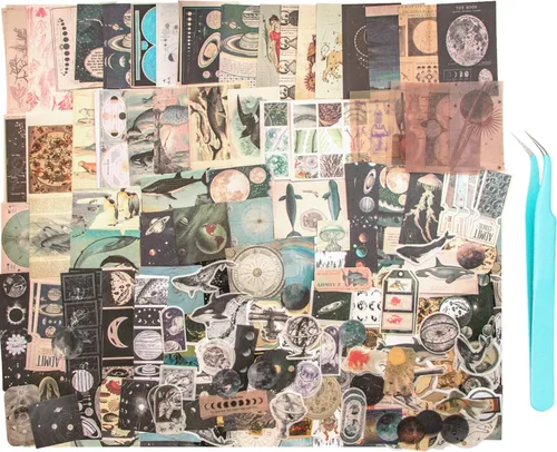 Aromoty 260 piezas de calcomanías de arte vintage para álbumes de recortes, calcomanías estéticas washi, kit de papel para diarios de bala basura