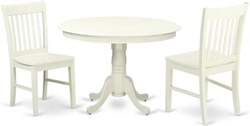 Miniatura 7 de East West Furniture HLNO3-BCH-W Juego de mesa y sillas de cocina de 3 piezas contiene una mesa de comedor redonda con pedestal y 2 sillas