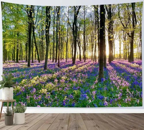 Miniatura 22 de HVEST Tapiz de fase lunar para colgar en la pared, cielo morado con nubes, estrellas, decoración de pared celestial, paisaje natural, decoración